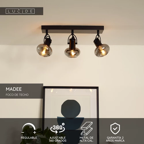 Lucide MADEE - Foco de techo - 3xE14 - Negro - USP